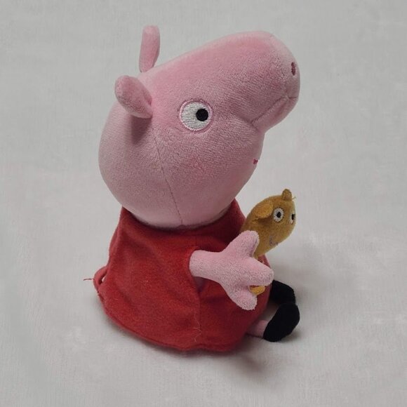 TY Peppa Pig Plush Holding Teddy Bear Beanie Baby 6” 2015 Pink Pig - Picture 3 of 10